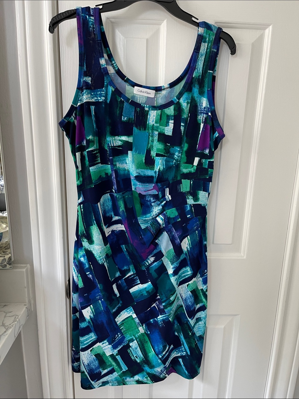 Calvin Klein Teal, Navy & Purple Abstract Brushstroke Tank Dress